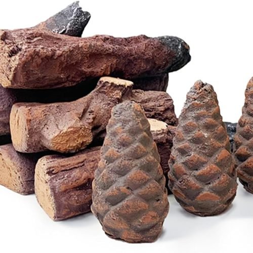 Troncos de chimenea de gas, 10 troncos pequeños, juego de leña cerámica decorativa para interiores y exteriores, ventilados, sin ventilación, eléctric