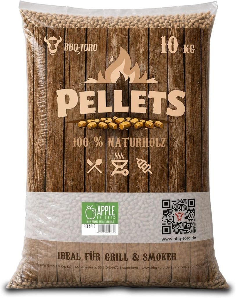 BBQ-Toro Pellets para Barbacoa de 100% Madera de Manzano | 10 kg | Pellets de Manzano para Barbacoa, Ahumador, Horno de Pizza de Pellets y Sistemas de