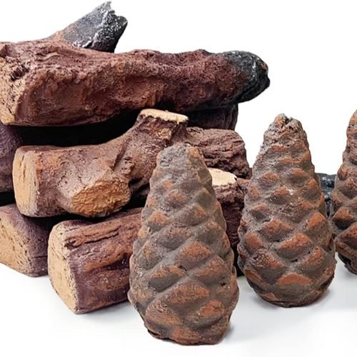 Madera de cerámica para chimeneas de bioetanol, Troncos de Gas, 10 Piezas de leña de cerámica Decorativa para Interiores y Exteriores, Insertos de Gas