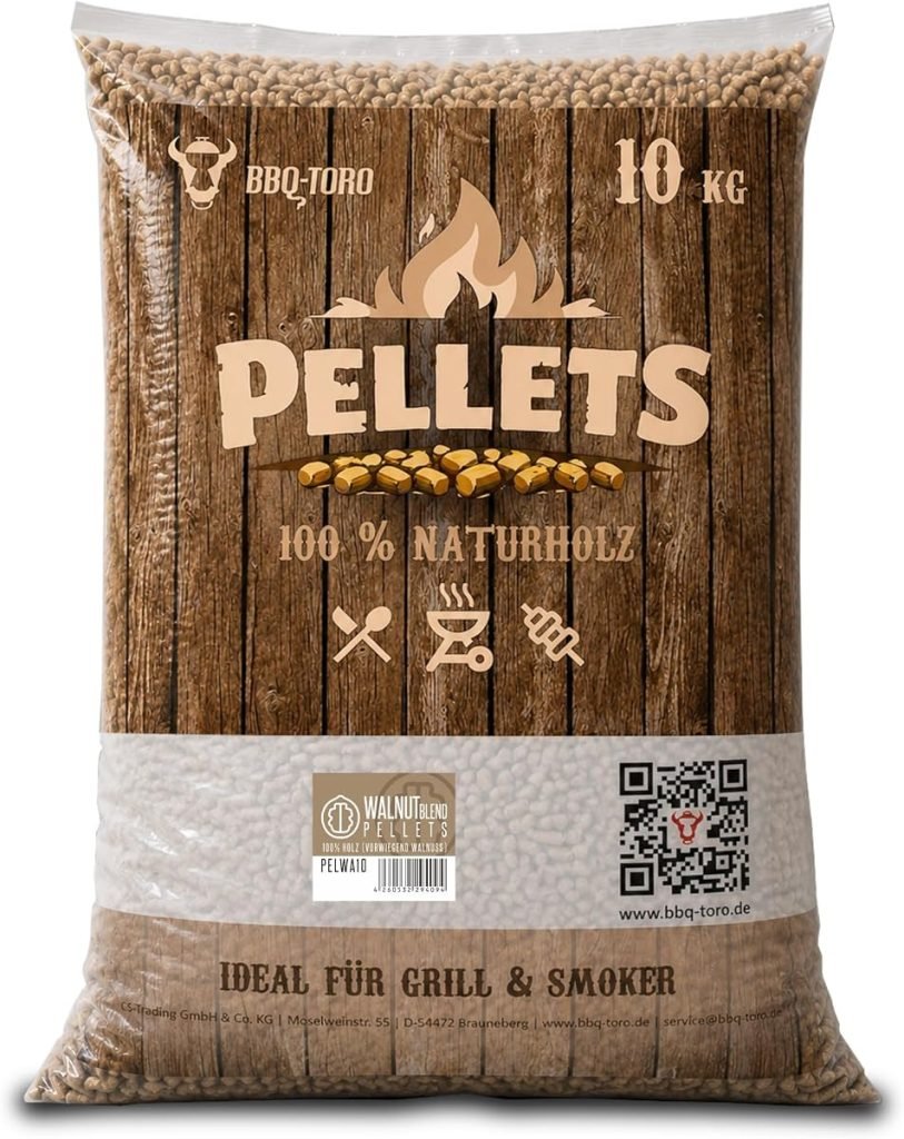 BBQ-Toro Pellets para Barbacoa de 100% Madera de Nogal (en su mayoria) | 10 kg | Pellets de Nogal para Barbacoa, Ahumador, Horno de Pizza de Pellets y