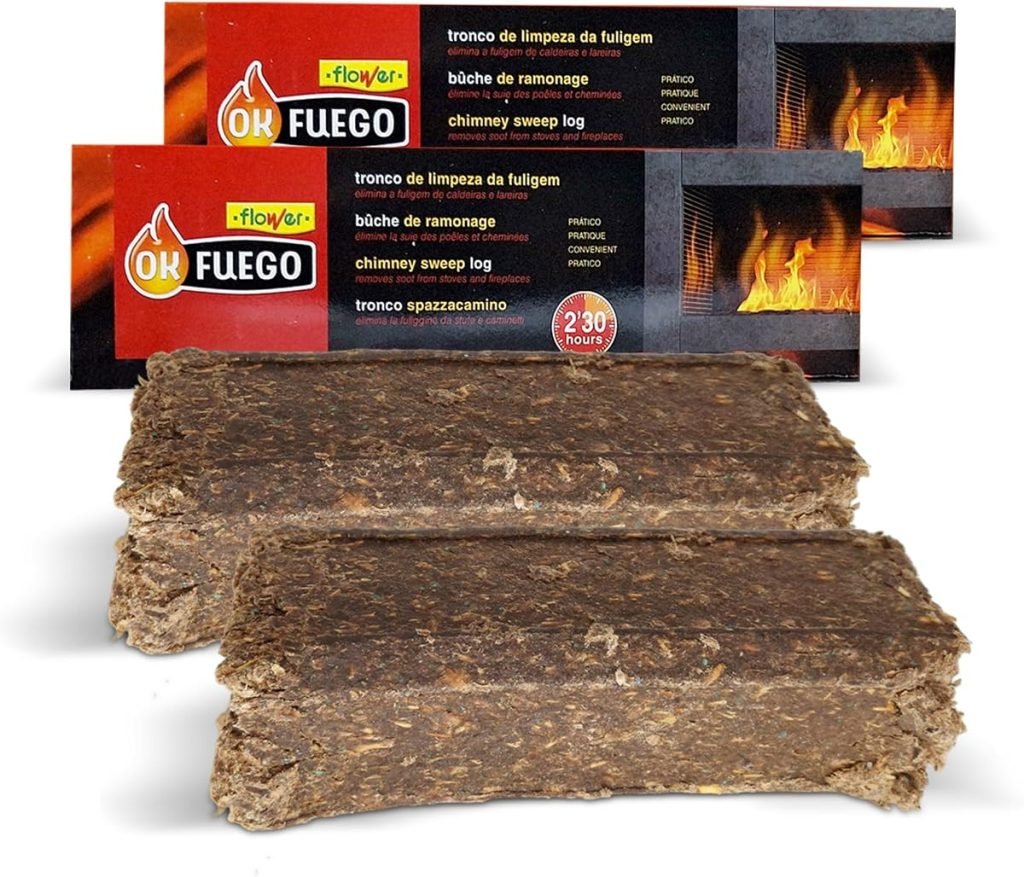 FLOWER x2 Tronco Deshollinador Autolimpieza Chimeneas y Estufas 1,5 KG | Elimina y Previene Acumulación Hollín | Arde 2,5 Horas | Fácil de Usar | Redu