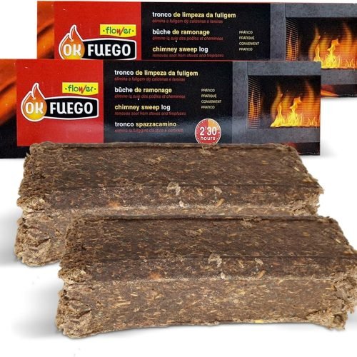 FLOWER x2 Tronco Deshollinador Autolimpieza Chimeneas y Estufas 1,5 KG | Elimina y Previene Acumulación Hollín | Arde 2,5 Horas | Fácil de Usar | Redu