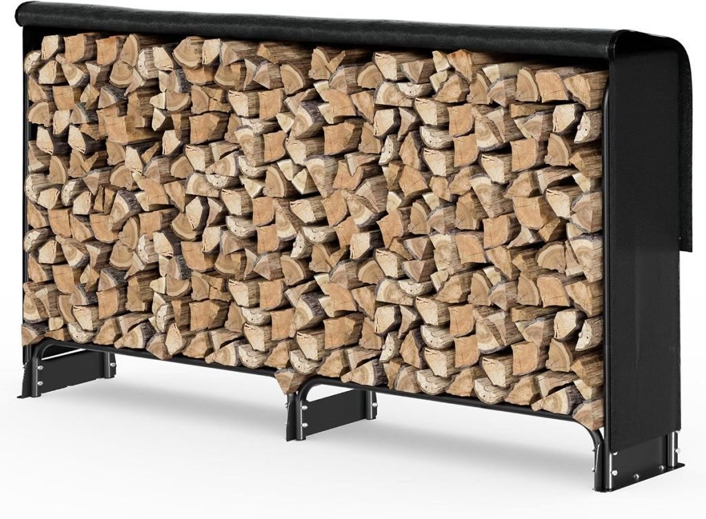 VOUNOT® Soporte de Madera 2 Metros con Cubierta Impermeable, Estante de Registro de Chimenea para Troncos Registro de Leña con Tapa Soporte Almacenami