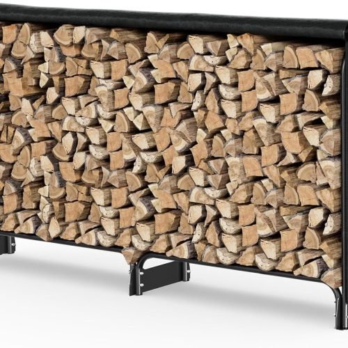 VOUNOT® Soporte de Madera 2 Metros con Cubierta Impermeable, Estante de Registro de Chimenea para Troncos Registro de Leña con Tapa Soporte Almacenami