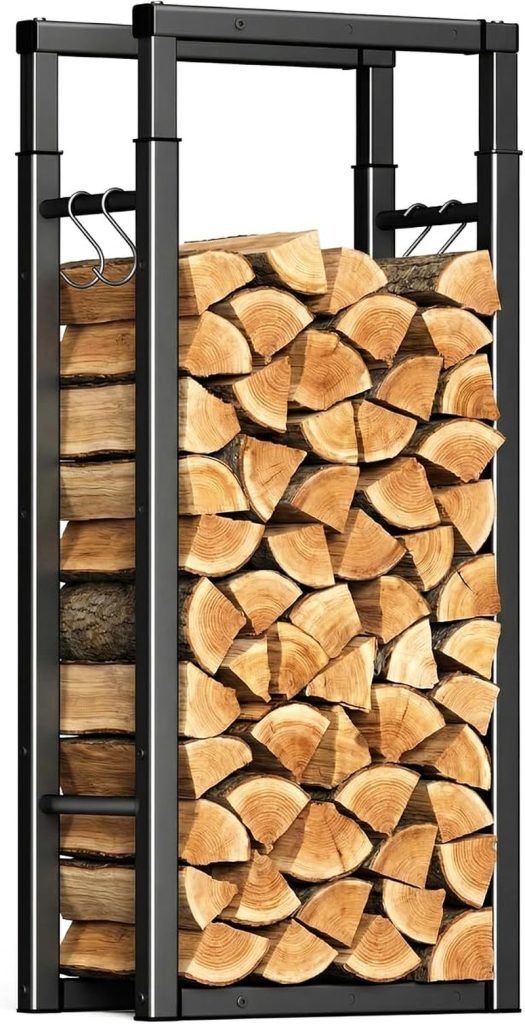 VOUNOT® Soporte de Madera, Estante de Registro de Chimenea, Leñera Registro de Leña, Soporte de Almacenamiento de Madera para Interiores y Exterior, N
