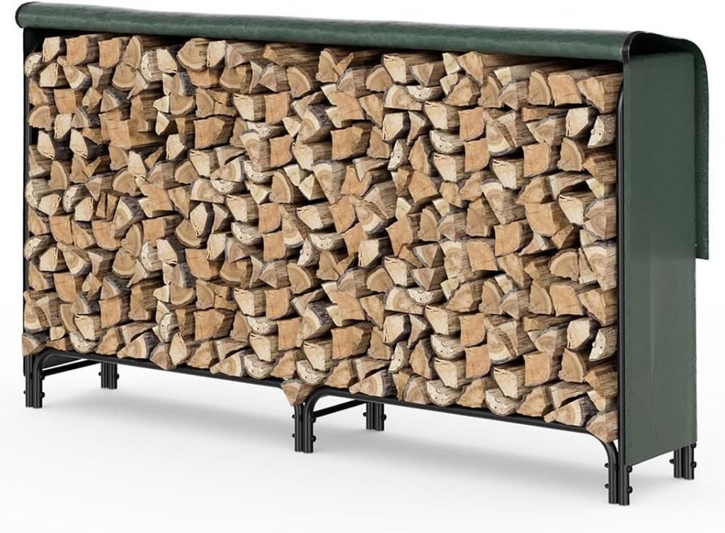 VOUNOT® Soporte de Madera de 2 Metros | Estante de Registro de Chimenea | Registro de leña con Tapa Verde | Soporte de Almacenamiento de Madera para I