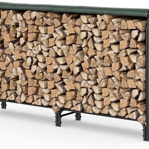 VOUNOT® Soporte de Madera de 2 Metros | Estante de Registro de Chimenea | Registro de leña con Tapa Verde | Soporte de Almacenamiento de Madera para I