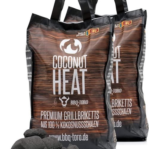 BBQ-Toro Briquetas para Barbacoa Premium Coconut Heat | 100% Cáscara de Coco para Asados de Larga Cocción | 20 Kg | Carbón Vegetal | Bajo Desarrollo d