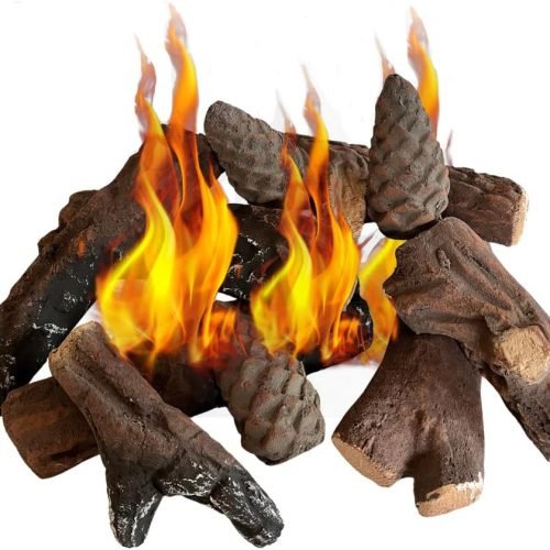 Ukiyo Leña de cerámica de 10 piezas – Madera de cerámica para chimenea de etanol y de gas, resistente al calor hasta 1000 grados, troncos decorativos