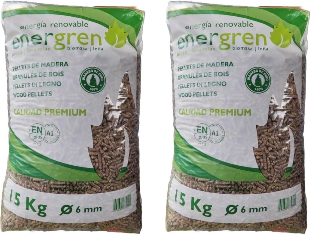 Pack 2 Unidades Saco de pellets de Madera 15kg. Certificado ENplus y Calidad A1. Ideal para chimeneas, Estufas o barbacoas. Diametro 6 mm. 100% Madera