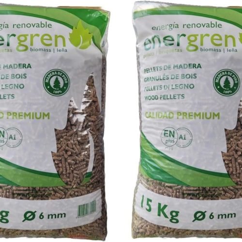Pack 2 Unidades Saco de pellets de Madera 15kg. Certificado ENplus y Calidad A1. Ideal para chimeneas, Estufas o barbacoas. Diametro 6 mm. 100% Madera