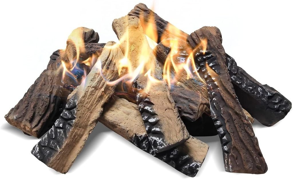 Leños de Chimenea de Gas, ATR Juego de 10 Piezas de Troncos de Chimenea de imitación de cerámica Grandes para hogueras de Interior y, Electricidad, de