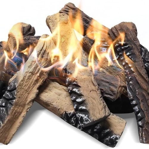 Leños de Chimenea de Gas, ATR Juego de 10 Piezas de Troncos de Chimenea de imitación de cerámica Grandes para hogueras de Interior y, Electricidad, de