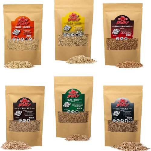 BWAY Madera para Ahumador de Alimentos Profesional - Olivo, Naranja, Almendra, Limón, Nuez y Roble (6 x 400 ml)- Ebook de Regalo con 20 Recetas - Rega