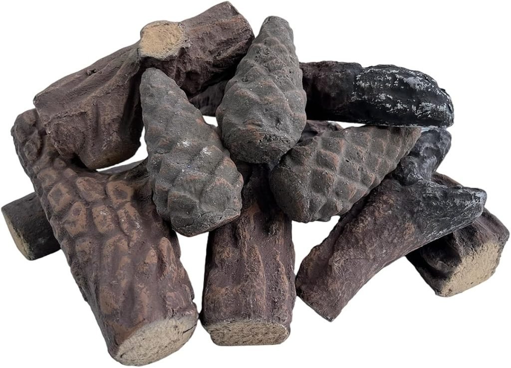 Troncos de gas para chimenea, 10 troncos de cerámica pequeños, juego de troncos decorativos de madera de cerámica para inserciones de gas en interiore