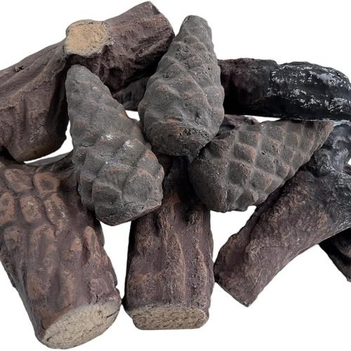 Troncos de gas para chimenea, 10 troncos de cerámica pequeños, juego de troncos decorativos de madera de cerámica para inserciones de gas en interiore