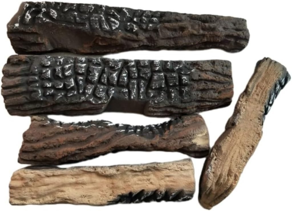 Juego de 5 troncos artificiales de madera decorativa para chimeneas de gas etanol, leña falsa resistente al calor con textura realista, decoración del