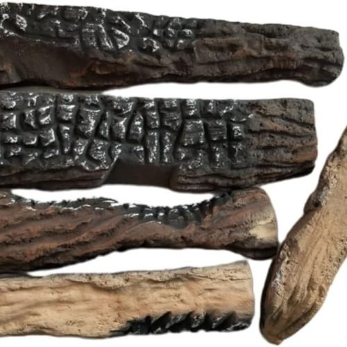 Juego de 5 troncos artificiales de madera decorativa para chimeneas de gas etanol, leña falsa resistente al calor con textura realista, decoración del
