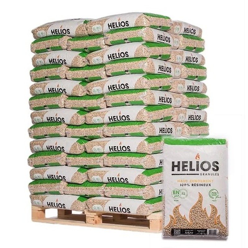 Pellets Premium HELIOS — palet de 65 sacos de 15 kg