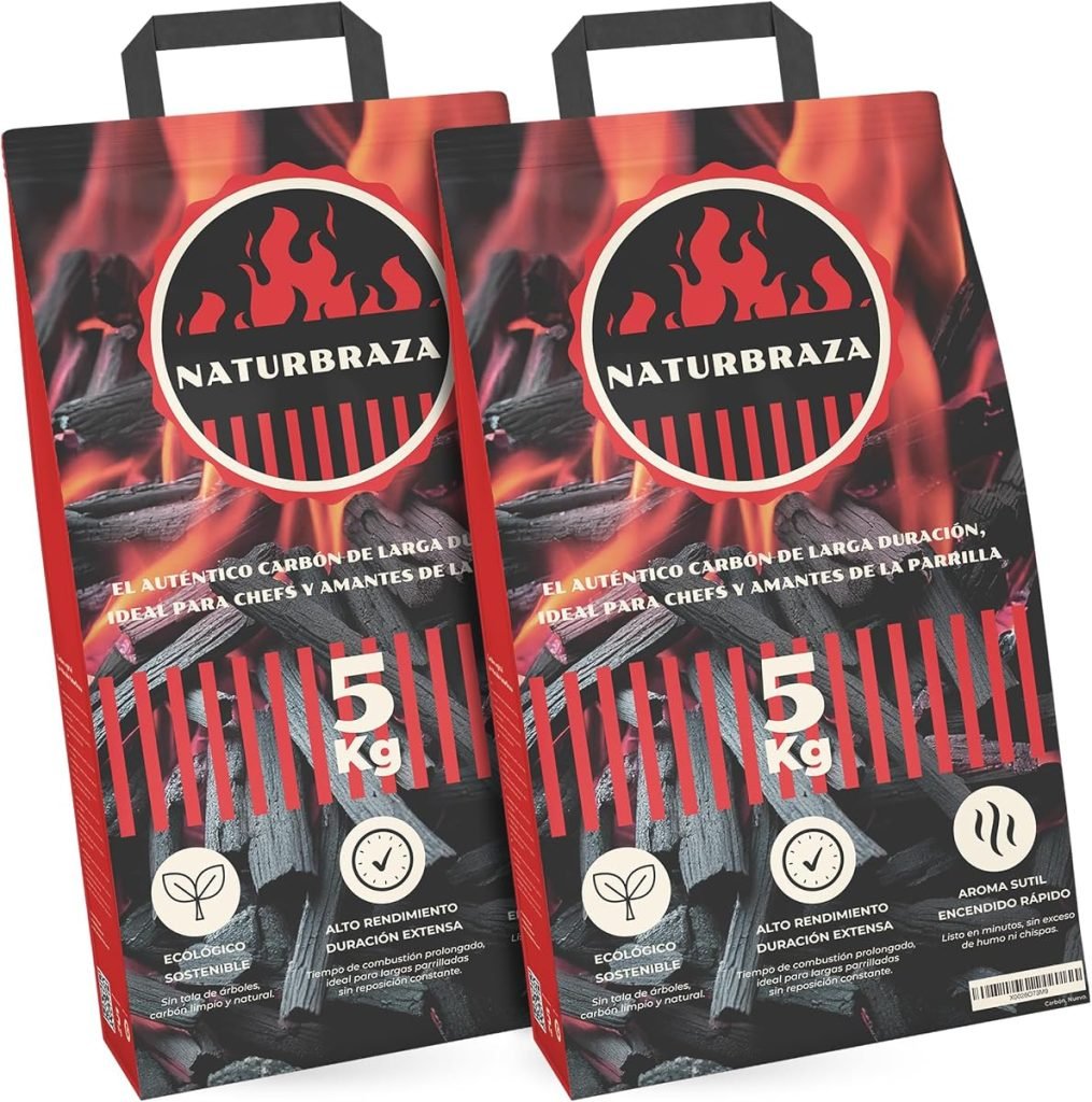 Carbón Vegetal de Marabú Pack 10 kg (2 x 5 kg) – Carbón Natural para Barbacoas y Parrillas, 100% Natural sin Aditivos, Alto Poder Calorífico y Brasas