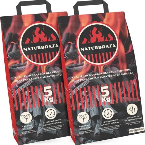 Carbón Vegetal de Marabú Pack 10 kg (2 x 5 kg) – Carbón Natural para Barbacoas y Parrillas, 100% Natural sin Aditivos, Alto Poder Calorífico y Brasas