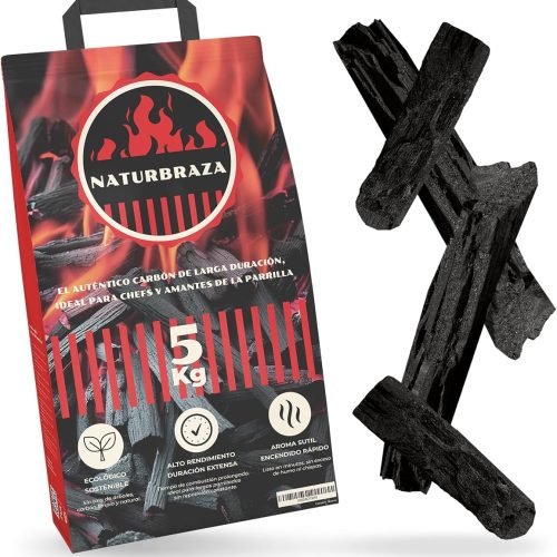 Carbón Vegetal de Marabú 5 kg – Carbón Natural para Barbacoas y Parrillas, 100% Natural, Alto Poder Calorífico, Brasas de Larga Duración y Baja Emisió