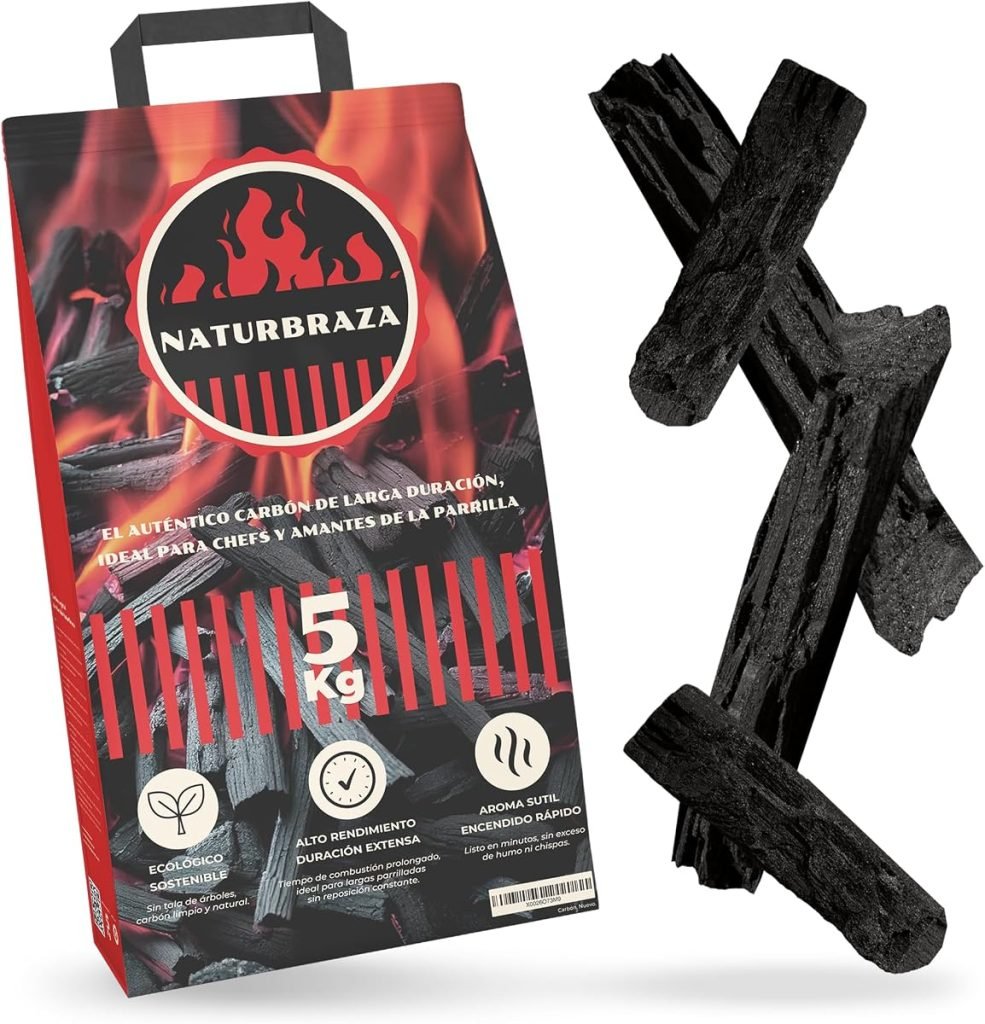 Carbón Vegetal de Marabú 5 kg – Carbón Natural para Barbacoas y Parrillas, 100% Natural, Alto Poder Calorífico, Brasas de Larga Duración y Baja Emisió