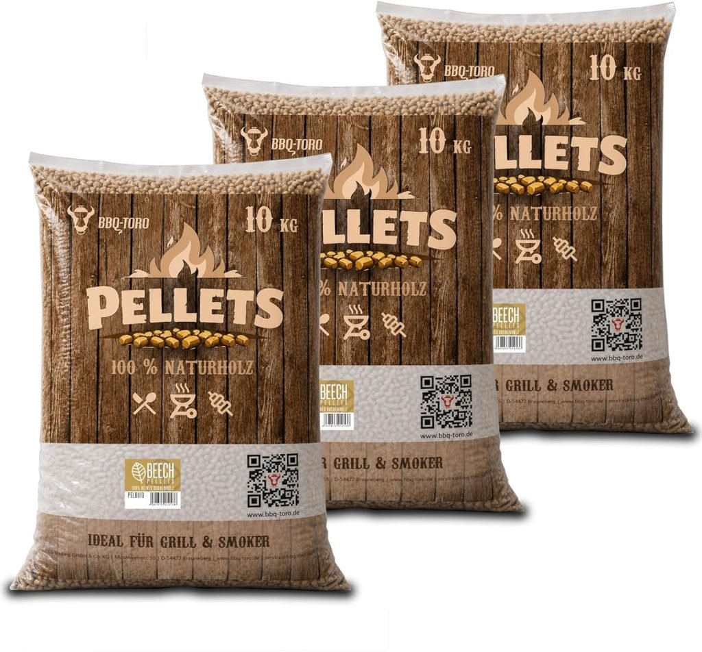 BBQ-Toro Pellets para Barbacoa de 100% Madera de Haya | 30 kg | Pellets de Haya para Barbacoa, Ahumador, Horno de Pizza de Pellets y Sistemas de Calef
