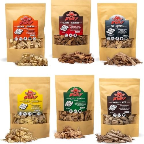 BWAY virutas de Madera para ahumar – Madera Barbacoa para Ahumado de Cerdo, Pescado, Frutas y Verduras – Madera de Ahumado con Aromas de Olivo, Naranj