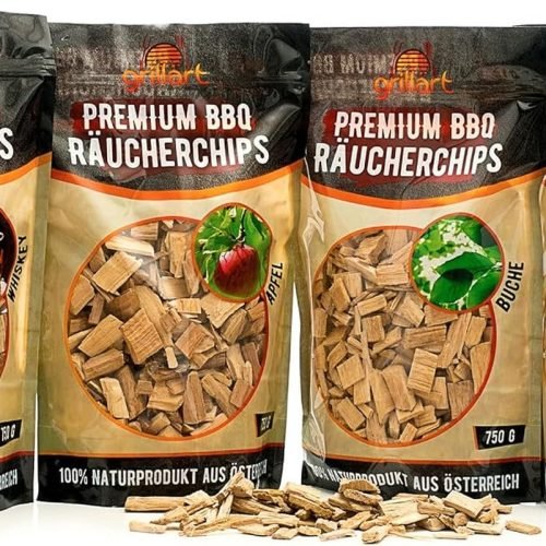 grillart Premium BBQ - Juego de 4 virutas para ahumar para barbacoa para un aroma especial de humo, madera ahumada muy activa/virutas de madera, pack