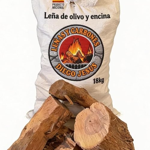 Leña de Encina y Olivo 18 kg para Barbacoas Hornos de Pizza y Chimeneas Alta Densidad Brasas Duraderas Combustión Eficiente Madera Seleccionada Secada