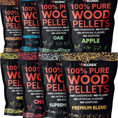 Kona Paquete variado de pellets de madera, diseñado para parrilla Ninja Woodfire al aire libre, horno de leña y ahumador, 8, bolsas resellables de 1 l