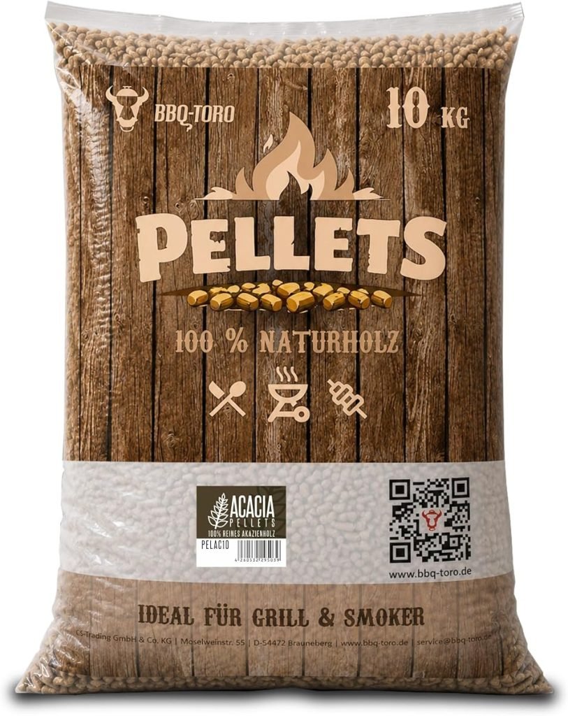 BBQ-Toro Pellets para Barbacoa de 100% Madera de Acacia | 10 kg | Pellets para Barbacoa, Ahumador, Horno de Pizza de Pellets y Sistemas de Calefacción