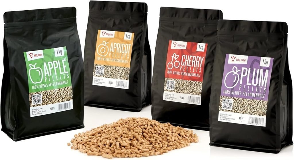 BBQ-Toro Set de Pellets 100% Madera Frutal | con 4 Variedades de 1 Kg c/u | Juego de Pellets para Barbacoa, Ahumador, Horno para Pizza y para Ahumar |