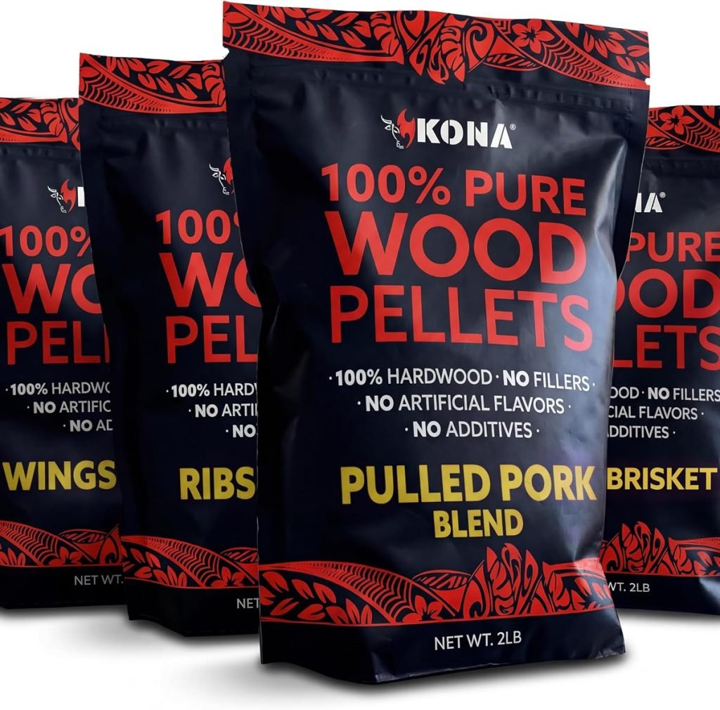Kona Pellets de madera, costillas, alas y mezcla de cerdo desmenuzado, paquete variado, diseñado para parrilla Ninja Woodfire al aire libre, horno de