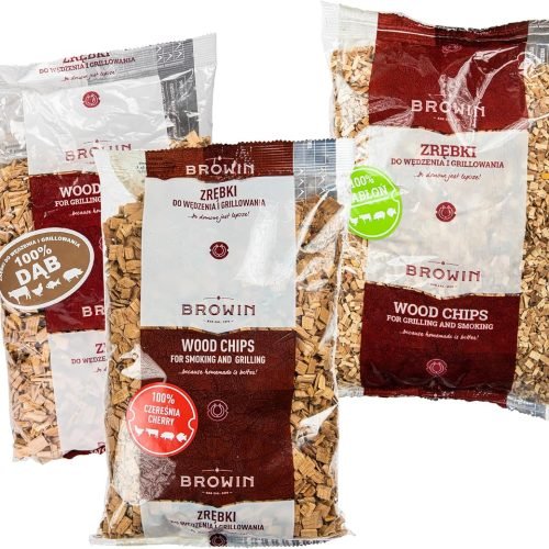Browin 780820 - Astillas de Madera para ahumar y Asar a la Parrilla, Roble, 600 g, Cerezo, 450 g, Manzano, 450 g, Juego de virutas de Madera Natural p